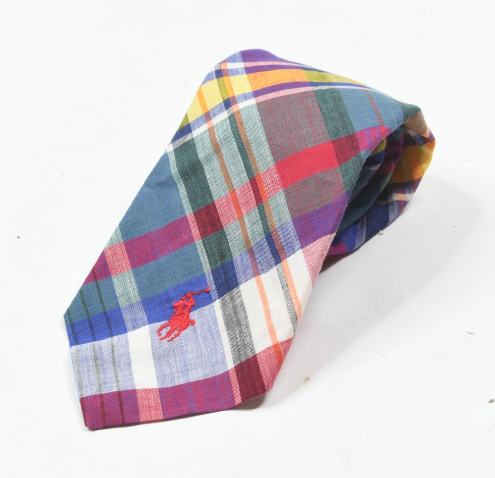 Vintage Polo Ralph Lauren Madras Plaid Neck Tie Mens 100% Cotton Classic USA